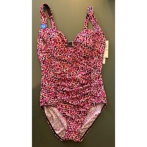 Beautiful Christina Swimwear 1-piece bathing suit, black/pink, adjustable straps